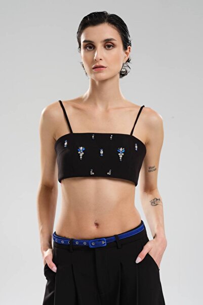 tw3 Γυναικείο Crop Bustier με λεπτομέρεια χειροποίητης διακόσμησης στο μπροστ...