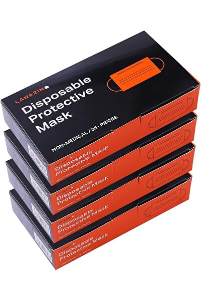 Lawazim Face Mask with Elastic Ear loop - 4 packs of 25 Pieces - Comfortable ...