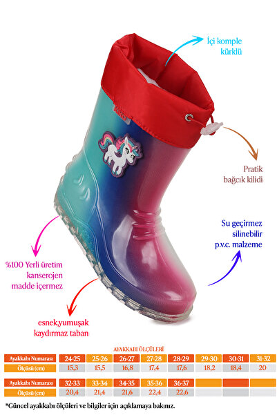 Kiko Kids Rainy Unicorn Su Geçirmez Kız Çocuk Yağmur Çizmesi