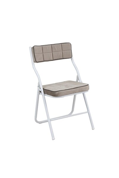 OEM Scaun bucatarie / living pliant Deshai, tapitat, metal + catifea, bej + alb