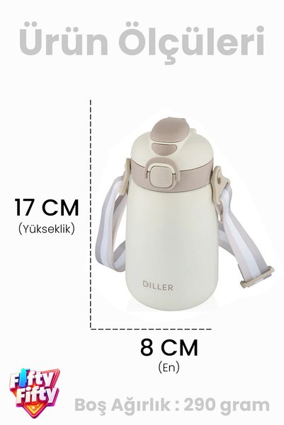 Vagonlife DILLER 420 ML Pipetli/Pipetsiz Tek Kapak Çift Kullanım Askılı Çelik Termos Su Matarası 6 saat sıcak/