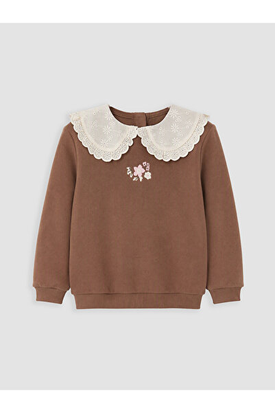 LC Waikiki Lcw Baby Brown Baby Collar Embroidered Baby Girl Sweatshirt - W6Bd...