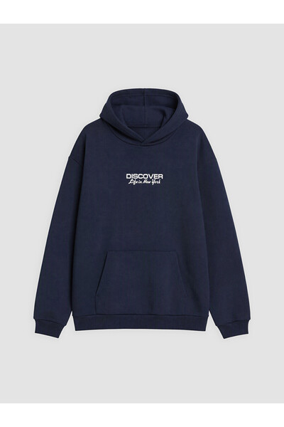 LC Waikiki Navy Blue Hooded Printed Boys' Sweatshirt - W6D334Z4-Dwp |   Lcw