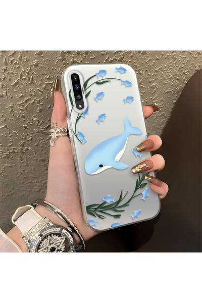SLIMFELT Samsung Galaxy A50/A50S/A30S Uyumlu Mavi karikatür balina, küçük bal...