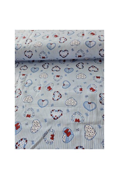 Tyana Accesorii Bumbac percal imprimat, lățime 150 cm, albastru cu inimioare