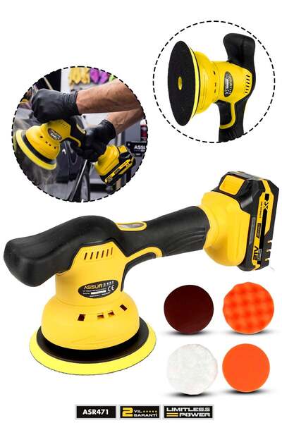 ASSUR 21V 150 mm Çift Akülü 8 Kademeli Orbital Polisaj Makinesi – Oto Pasta C...