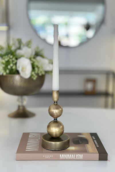 Shura Homeware Truva Metal Küçük Boy Şamdan Eskitme Dekoratif Mumluk Ev Dekoru