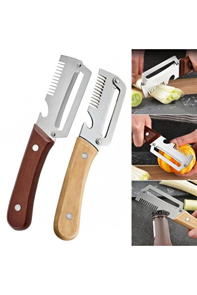 DealsReall 2 X 3-in-1 Vegetable and Fruit Peeler, Stainless Steel, Wooden Han...