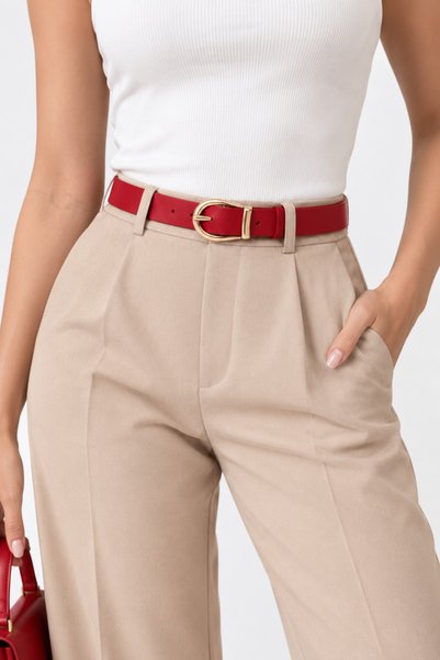 kemer krallığı Women's Red Thin Belt Milano Gold Buckle Stylish Design