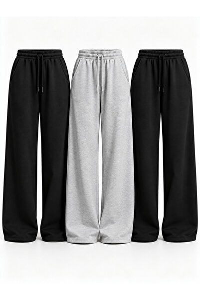 CAONNES Winter 3-Piece Sweatpants Set (2 Black - 1 Gray) Oversize Comfortable...