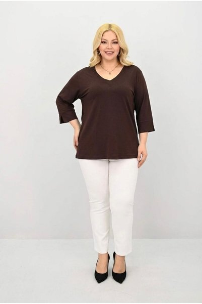Koza Butik Women's Plus Size Strap V-Neck Blouse 1919-25