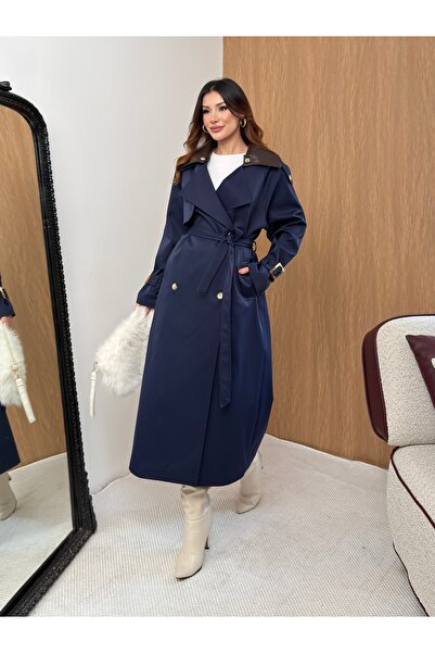 MiraMore Butik معطف نسائي من الجلد مزين بتفاصيل ياقة وحزام