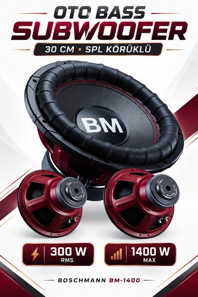 DepoTronik Oto Bass Subwoofer 30 cm 1400W 300W RMS SPL Körüklü Boschmann BM-1400