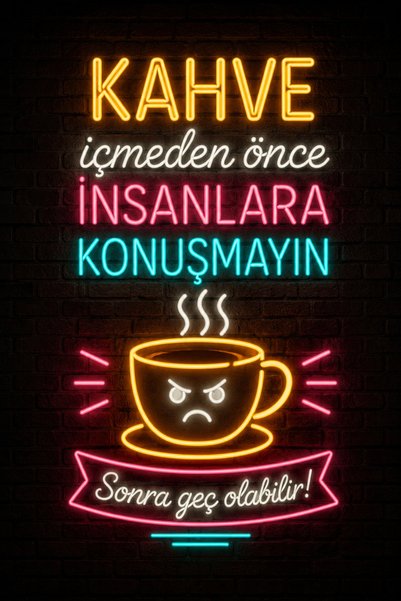 Lucena Neon Kahve Duvar Tablosu Komik Yazılı Metal Dekoratif Kahve Köşesi Duv...
