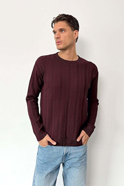 JB John Borners Men's Crew Neck Thick Ribbed Knit Sweater Plum - 27013