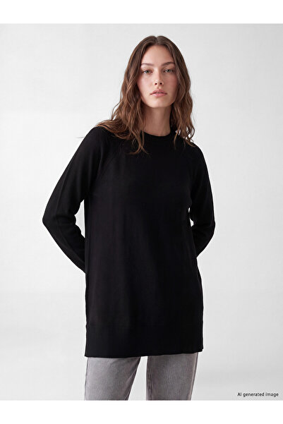 LC Waikiki Nevavm Farkıyla Lcw Modest Black Knitwear Plain Oval Neck Women's ...