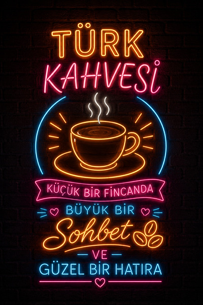 Lucena Türk Kahvesi Neon Duvar Tablosu Metal Dekoratif Kahve Köşesi Duvar Süs...