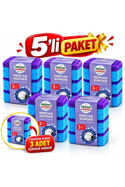 3'LÜ MERCAN BULAŞIK SÜNGERİ BÜYÜK GÖZENEKLİ ( 5 Lİ PAKET SET )