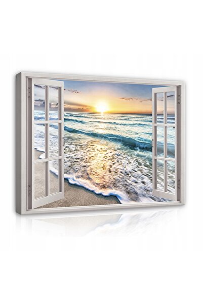 Wallarena Tablou 3D cu plajă și mare pentru dormitor, sufragerie, pe pânză, 1...