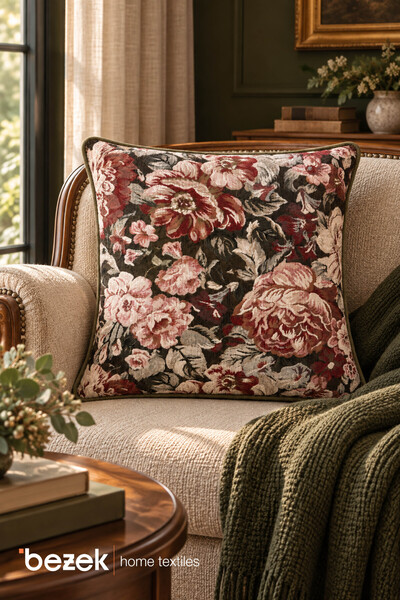 Goblen Desenli Dekoratif Kırlent 45 x 45 cm – Dolgulu
