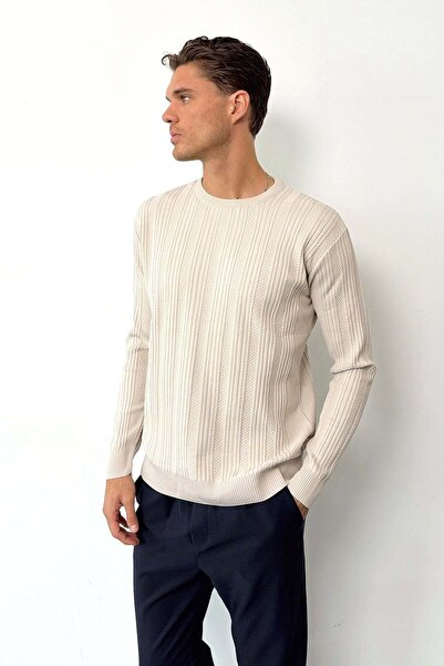 JB John Borners Men's Crew Neck Thick Ribbed Knit Sweater Stone - 27013