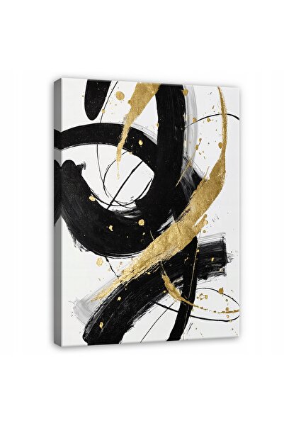 Wallarena TABLOU ABSTRACT AUR GLUMENOS NEGRU PENTRU DORMITOR SUFRAGERIE CANVA...