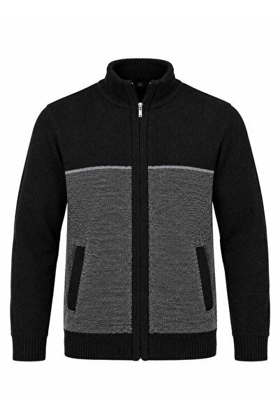 KMKkombin Men's Standing Collar Zippered Pocket Tricot Cardigan