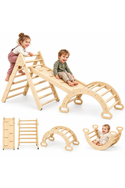 indiggo Set de cățărat și joacă din lemn 3-în-1 Climby ™   Montessori, Sistem...