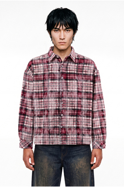 Machinist Men's Plaid Long Sleeve Oversize Shirt Claret Red