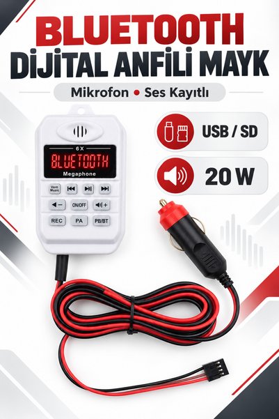 Genel Markalar Bluetooth Dijital Anfili Mayk Mikrofon 20W Ses Kayıtlı USB ve ...