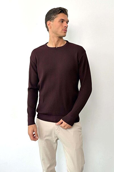 JB John Borners Men's Crew Neck Ribbed Knit Sweater Plum - 27012