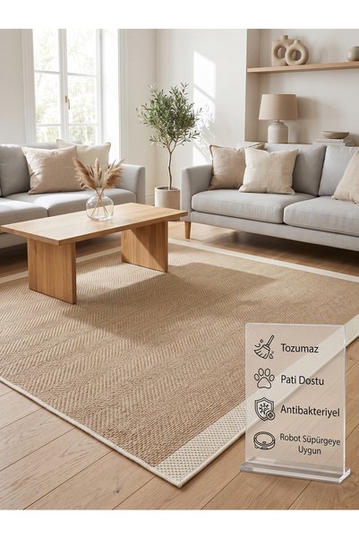 BESEV HOME CONCEPT Krem Bej Sisal Bordürlü Halı İstenilen Özel Ölçü Kesim Sal...