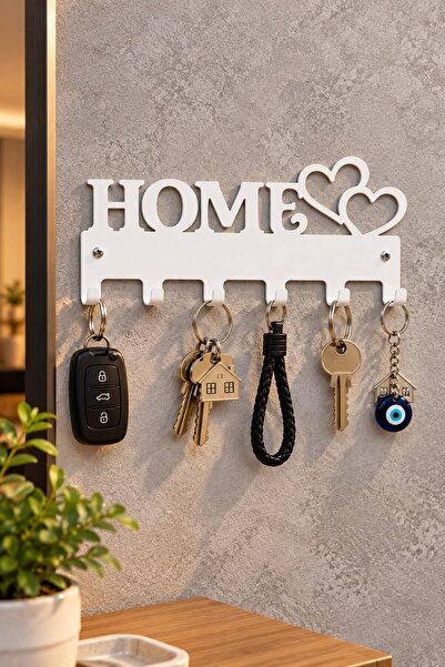 VENON BEYAZ METAL ANAHTARLIK Home Çift Kalpli Dekoratif Yazılı Askılık Düzen ...