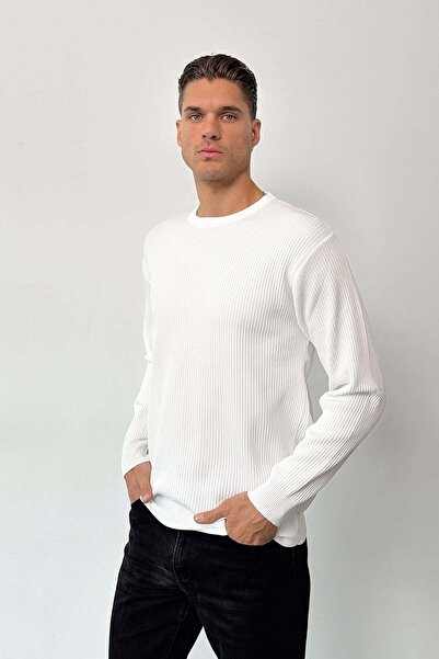 JB John Borners Men's Crew Neck Ribbed Knit Sweater White - 27012