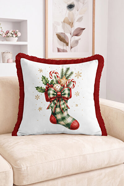 Realhomes Christmas Themed Stocking, Ribbon and Candy Cane Patterned Fringed-...