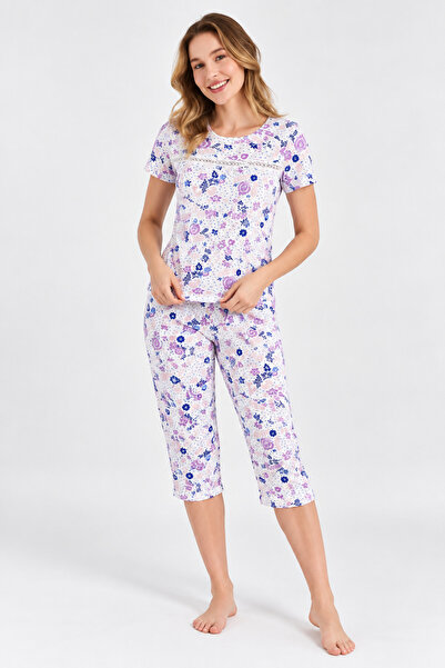 Arnetta Women's pajamas with short-sleeved blouse and 3/4 pants, floral print...