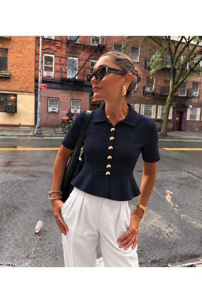 VERYMODA Pola Yaka Peplum Triko Bluz