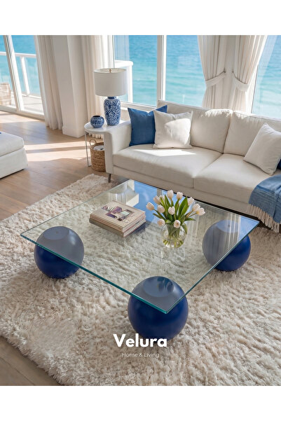 Velura Home & Living Küre Orta Sehpa - Mavi - Kare Şeffaf