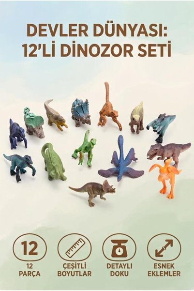 Tıfıl Toys Devler Dünyası 12'li Dinazor Esnek Eklemli Detaylı Ve Gerçekçi Ren...