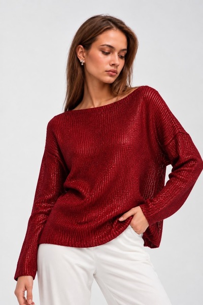 sumoda Women's foil print mercerized boat neck sweater