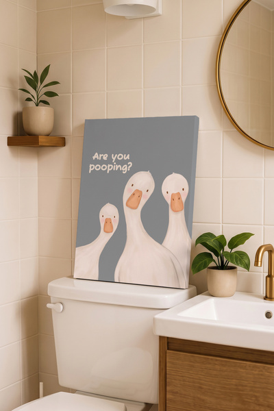 Dekopix Komik Kanvas Tablo | Are You Pooping? Sevimli Ördekler | Banyo ve Tuv...