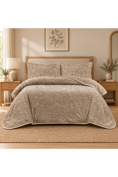 ALA RUGS Mbos set Çift Kişilik Yatak Örtüsü ve Battaniye Seti Desenli