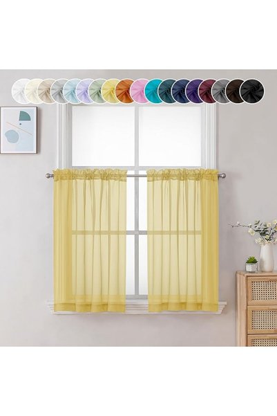 Chyhomenyc Sheer Curtains 36 Inch Length, Short Voile Sheer Window Curtians f...