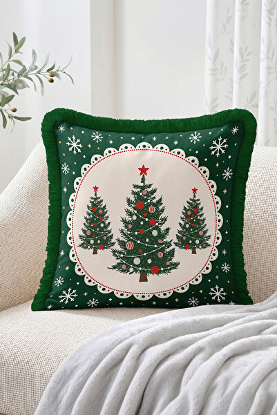 Realhomes Christmas Pine Tree and Snowflake Patterned Fringed-Tasseled Throw ...