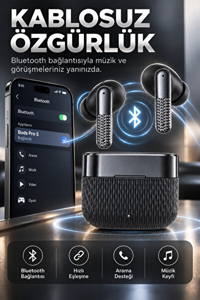 Teknodrone Kablosuz Bluetooth Kulak İçi Kulaklık ANC Gürültü Engelleme Dokunmatik Kontrol Şarj Kutulu