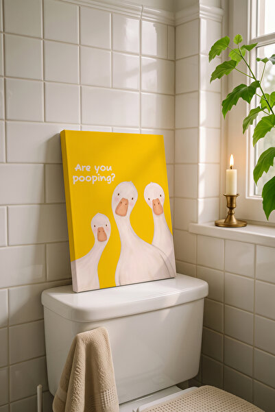Dekopix Komik Kanvas Tablo | Are You Pooping? Sevimli Ördekler | Banyo ve Tuv...