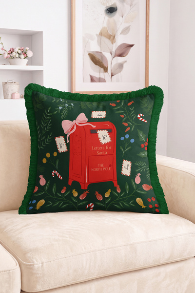 Realhomes Christmas Letter Box Patterned Fringed-Tasseled Throw Pillow Cover