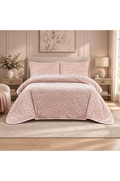 ALA RUGS Mbos set Çift Kişilik Yatak Örtüsü ve Battaniye Seti Desenli