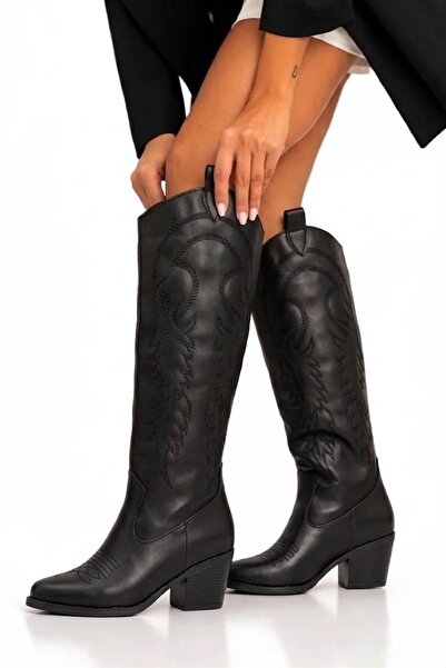 DefHeel'e Embroidered Zipper Detailed Western Long Women's Cowboy Boots