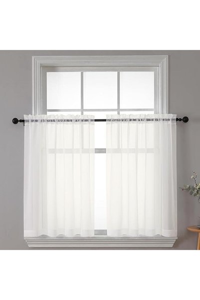Chyhomenyc Cream Sheer Curtains 36 inch Length 2 Panels Set, Light Filtering ...